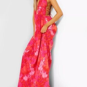 BooHoo Vibrant Pink and Orange Maxi Dress NWT